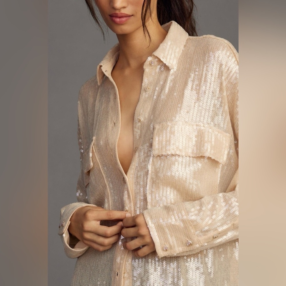 Anthropologie Pilcro Cream Sequined Blouse